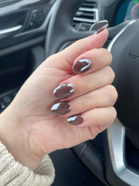 Glazed Donut Dip Nails, Brown With Chrome Nails, Dip With Chrome, Brown Nails Dip, Chrome Finish Nails, Dark Brown Chrome Nails, Chocolate Glazed Donut Nails, Pink Chrome Nails, Chocolate Glazed Donuts