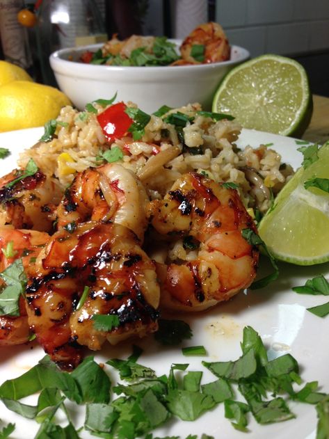 Thai Chili Lemongrass Grilled Shrimp with Sweet Basil & Lime Fried Rice – Delightful-Delicious-Delovely Lime Fried Rice, Marinated Grilled Shrimp, Christine Elise, Thai Shrimp, Thai Chili, Shrimp And Rice, Shrimp Recipes Easy, Rice Ingredients, Sweet Basil