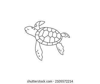 Vector isolated cute cartoon swimming sea turtle contour line colorless black and white drawing Line Drawing Turtle, Sea Turtle Doodle, Turtle Line Art, Turtle Outline, Cartoon Swimming, Tortoise Drawing, Turtle Sketch, Turtle Silhouette, Swimming Tattoo