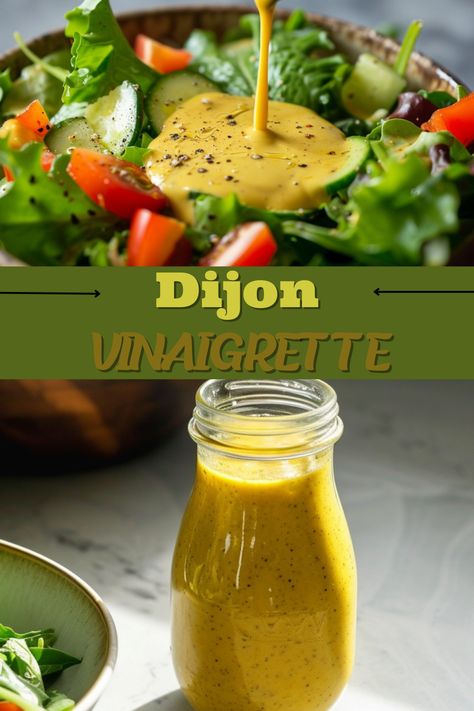 Dijon vinaigrette is a universal condiment that’s ideal for all your dressing needs. It's bright, tangy, garlicky, and made with just six ingredients! Italian Vinegarette Dressing, French Dijon Vinaigrette Dressing, Vegan Vinaigrette Dressing, Ranch Vinaigrette Dressing, Healthy Vinaigrette Recipes, Salad Dressings Recipes, Dijon Dressing Recipe, Food Dressing, Dijon Vinaigrette Dressing