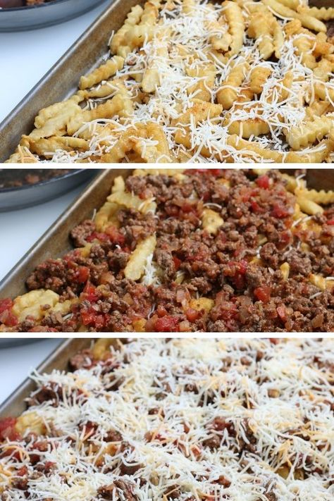 Loaded Fries Recipe Ground Beef, Nacho Fries Recipe, Ground Beef Nachos, Loaded Fries Recipe, Recipes Using Ground Turkey, Gameday Party, Dirty Fries, Nacho Fries, Cheesy Fries