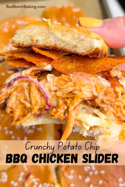 Crunchy BBQ Chicken Sliders - Bad Batch Baking - Restaurant Copycat Recipes & Family Favorites Alabama Recipes, White Barbecue Sauce, Awesome Sandwiches, Chicken Crisps, Best Barbecue Sauce, Restaurant Copycat Recipes, Sliders Recipes Chicken, Bbq Chicken Sliders, Hot Sandwiches