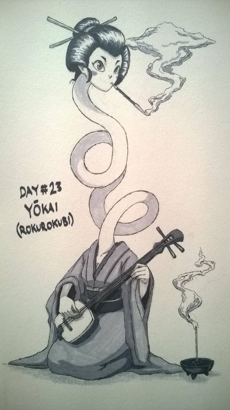 Inktober 2018 Day 23: Yokai (Rokurokubi) by TheGraffitiSoul Yokai Art Japanese Mythology, Rokurokubi Tattoo, Japan Urban Legends, Rokurokubi Art, Yokai Drawing, Japanese Yokai Art, Yokai Art, Yokai Tattoo, Japanese Urban Legends