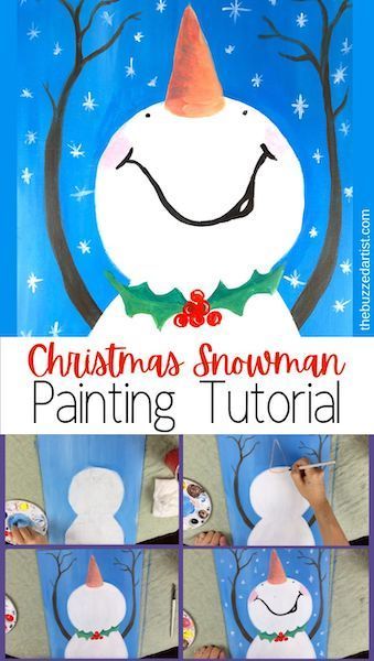 How To Paint Snowman Faces On Wood, Directed Christmas Drawing For Kids, Painting Snowmen On Wood, Christmas Step By Step Painting, Easy Christmas Paintings For Beginners Step By Step, Easy Diy Christmas Paintings, How To Paint Christmas, Christmas Painting Ideas Easy For Kids, Snowman Painting For Kids