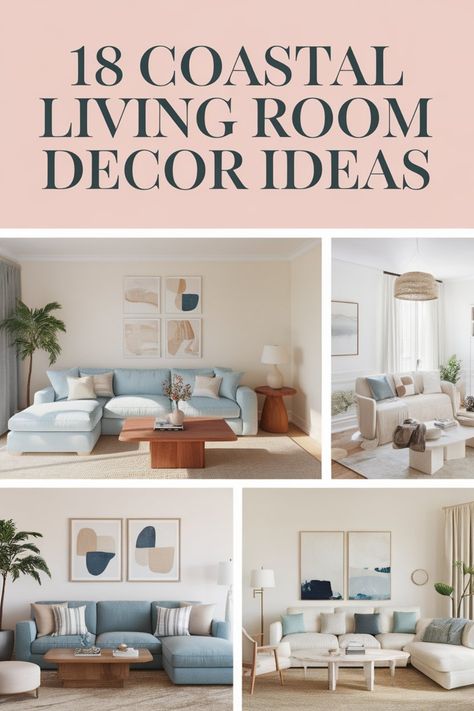 Collage of stylish coastal living room decor with pastel and natural elements. Victorian Living Room Decor, Coastal Living Room Decor, Driftwood Furniture, Coastal Decorating Living Room, Victorian Living Room, Living Room Decor Rustic, Gold Living Room, Relaxing Atmosphere, Shell Decor