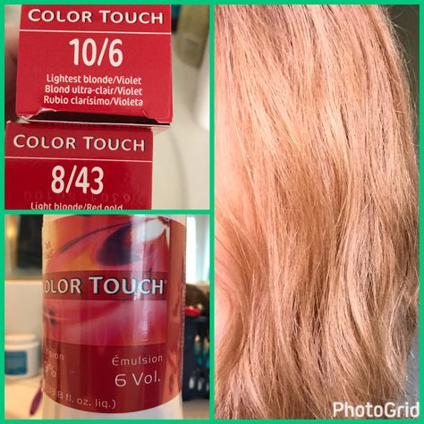 Strawberry Blonde: * 1 1/2 oz. Color Touch 10/6 Lightest Blonde Violet  * 1/2 oz. Color Touch 8/43 Light Blonde Red Gold * 4 oz.  6 volume developer Strawberry Blonde Hair Formula, Blonde Hair Formula, Light Strawberry Blonde Hair, Wella Toner, Lightest Blonde, Hair Formula, Light Strawberry Blonde, Henna Color, Wella Hair Color