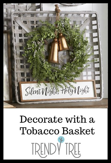 Mixed Eucalyptus, Farmhouse Design Ideas, Basket Decor, Basket Uses, Bathroom Design Decor, Christmas Baskets, Trendy Tree, Family Tradition, Wreath Tutorial