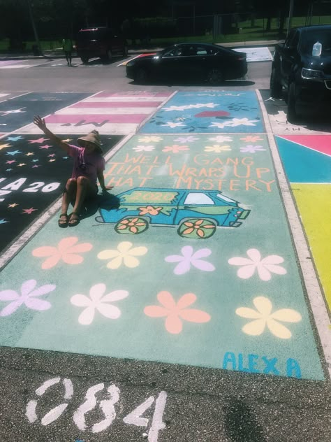 Senior Parking Space Ideas High School Musical, Parking Space Painting Ideas Funny, Mexican Senior Parking Spot, Bestie Senior Parking Spots, Chalk Your Spot Ideas, Senior Parking Space Ideas Butterfly, High School Musical Parking Spot, Disney Themed Senior Parking Spots, Senior Parking Spot Disney