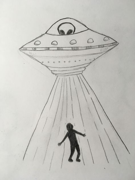 Alien In Spaceship Drawing, Cute Alien Doodle, How To Draw A Alien, Simple Alien Drawings, Alien Doodle Simple, How To Draw Alien, Easy Drawings Trippy, Alien Abduction Drawing, Drawing Ideas Alien