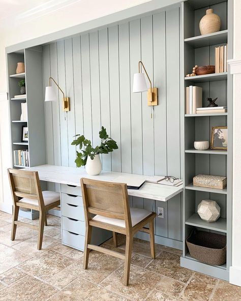 Gray Home Office Ideas and Inspiration | Hunker Diy Built In Desk, Office Guest Room, Desk Areas, Built In Desk, Home Office Space, A Desk, Office Inspiration, Home Office Design, Built Ins