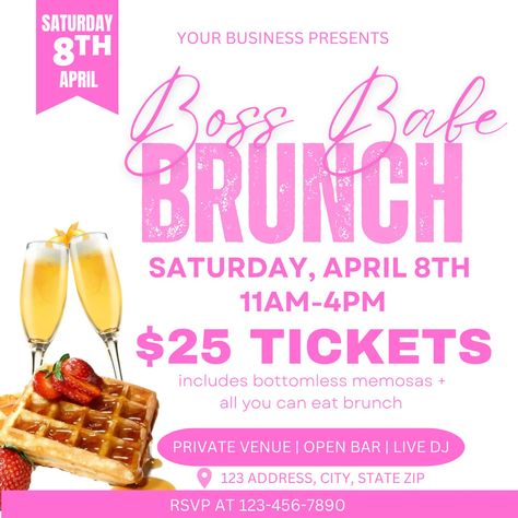 Brunch Flyer Ideas, Diy Brunch, Brunch Event, Sister Circle, Bottomless Mimosas, Brunch Invitations, Open Bar, Networking Event, Brunch Party