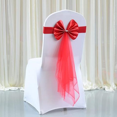 Amazon.com: 10 PCS Big red Satin Chair Sashes Bows for Wedding Reception- Universal Chair Cover Back Tie Supplies for Banquet, Party, Hotel Event Decorations : Home & Kitchen Wedding Chair Sashes, Chair Bows, Christmas Ties, Bow Sash, Spandex Chair Covers, Chair Sashes, Pink Chair, Wedding Store, Wedding Props