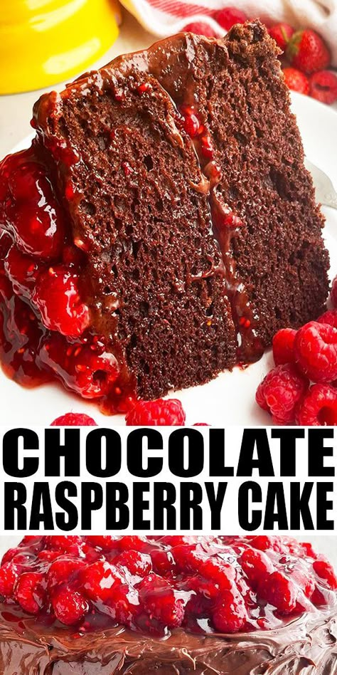 Chocolate Raspberry Pudding Cake, Chocolate Cake With Raspberry Sauce, Choc Raspberry Cake, Fresh Raspberry Pie, Cake Mix Homemade, Chocolate Cake With Raspberry Filling, Aip Sweets, Raspberry Cake Recipe, Chocolate Raspberry Cake Recipe