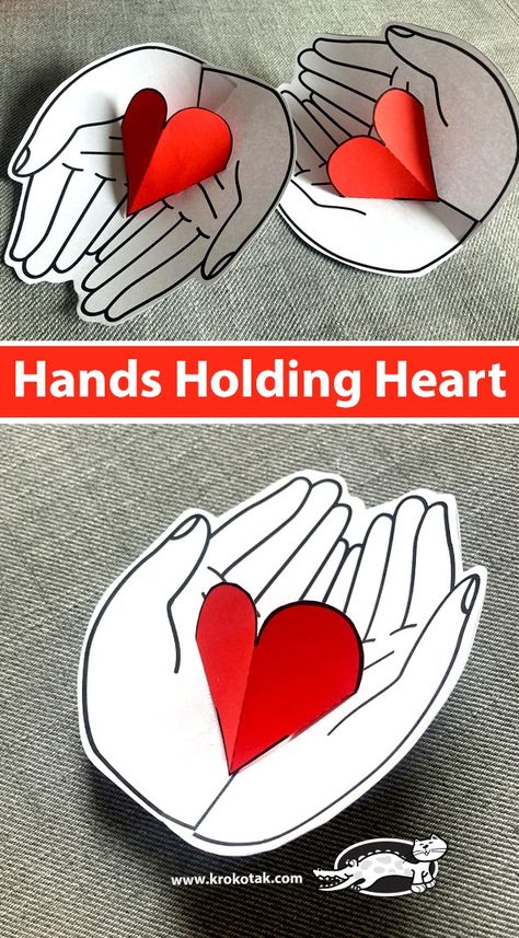 krokotak | Hands Holding Heart Helping Hands Craft, Hand Art Projects, Hands Holding Heart, Jesus Crafts, Valentine Art Projects, Holding Heart, Preschool Activities Toddler, Bible Crafts For Kids, Valentine Crafts For Kids