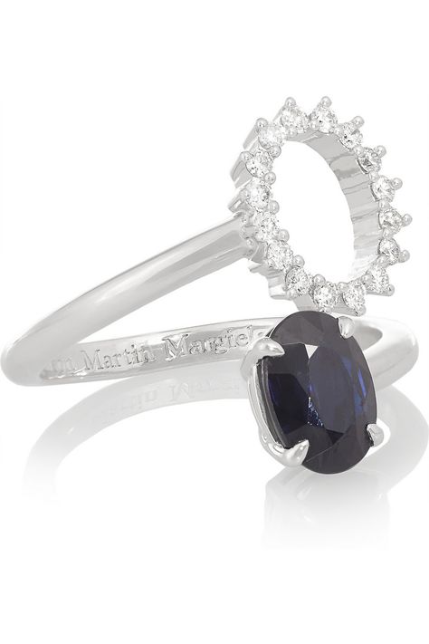 Maison Margiela Fine Jewelry, pompadour 18-karat white gold, available at Net-A-Porter. Diamond Wedding Rings Sets, White Gold Sapphire, Sapphire And Diamond Ring, Alternative Engagement Rings, Engagement Ring Cuts, Martin Margiela, Pompadour, Creative Jewelry, Fine Rings