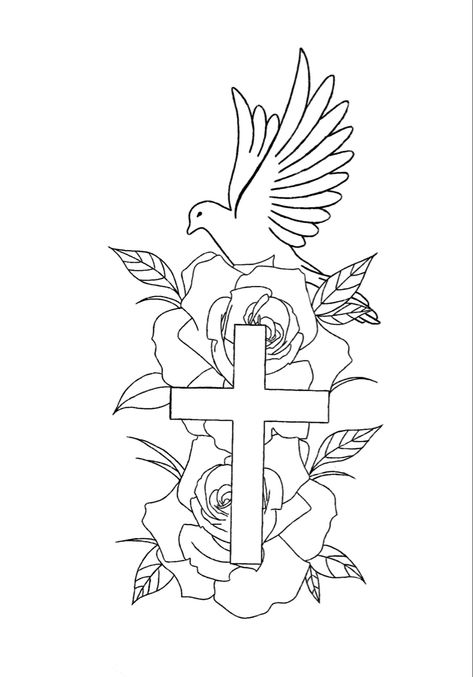 Dove And Roses Tattoo, Dove And Rose Tattoo, Chest Tattoo Stencils, Virgo Tattoo Designs, Dove Tattoo Design, Christian Drawings, Dove Tattoo, Mom Tattoo Designs, Tattoo Outline Drawing