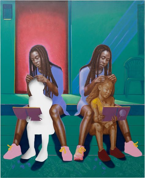 Titus Kaphar: From a Tropical Space, West 21st Street, New York, October 1–December 19, 2020 | Gagosian Titus Kaphar, Black Motherhood, Red Studio, Western Paintings, Art Hub, Artistic Installation, Woman Reading, Museum Exhibition, Black Community