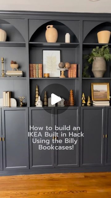 IKEA Hacks & Ideas | Home Inspiration | Houseware & more on Instagram: "⚒️💪🏻 Built-in with IKEA BILLY 📚  @theedgewoodhome shows us her built-in look with IKEA BILLY Bookcases. She attached also arches on the top for even a more steady look before painting everything.   How do you like it?   For more IKEA hacks hope over to her page and follow @theedgewoodhome   #ikeahack #ikeahacksdiy #billybookcase #billybookcasehack #billyhack #ikeabilly #ikeabillybookcase #builtins #builtinshelves #builtinbookshelves 📚⚒️💪🏻" Ikea Entertainment Unit Hack Billy, Ikea Billy Bookshelf Hack, Bookcase Hacks Ikea, Billy Hack Built In, Ikea Tv Unit Hack Billy Bookcases, Build In Ikea Bookcase, Make Ikea Look Built In, Cheap Built In Bookshelves, Billy Bookshelf Wall