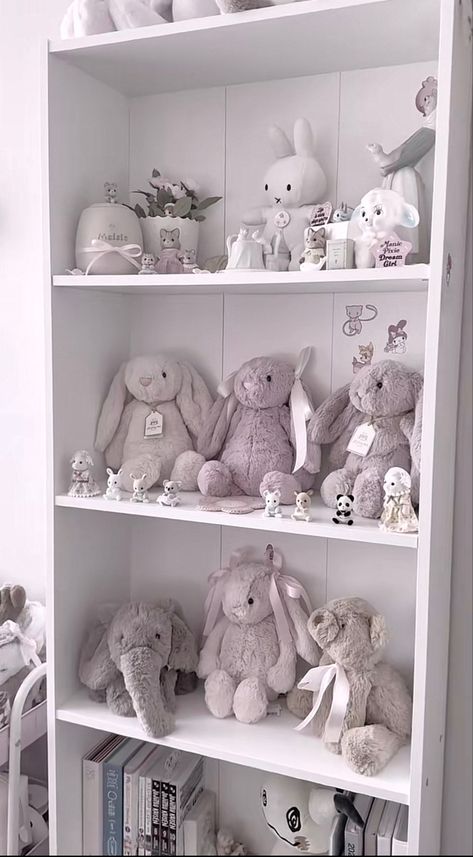 Stuffed Animal Shelf, Plushie Shelf, Things For Your Room, Cool Room Designs, Cool Room, White Stuff, Aesthetic Pink, Bedroom Inspo, Room Designs