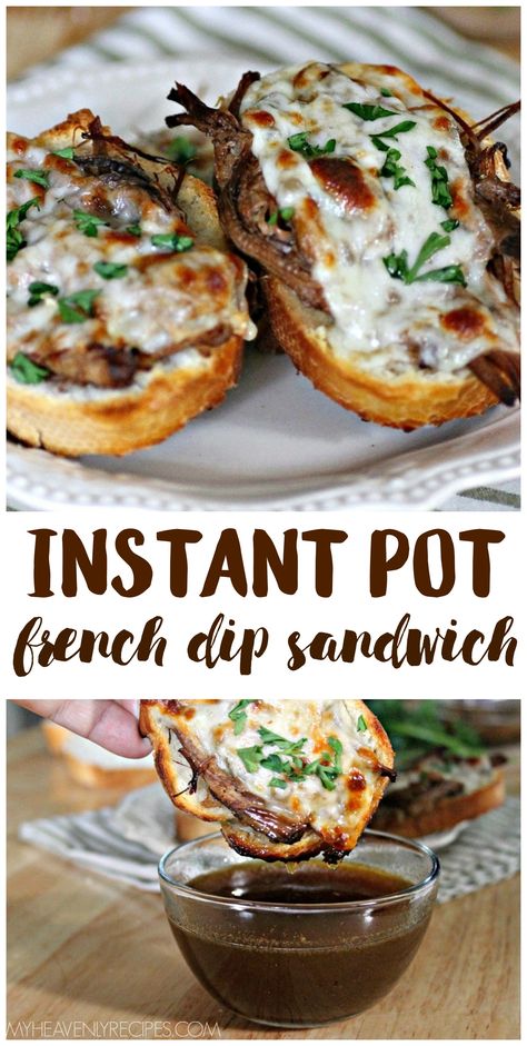 Instant Pot French Dip Sandwich- the best recipe! Easy instant pot dinner idea. Family favorite. Beef roast recipe. French Dips In Instant Pot, French Dip Instant Pot Recipe, Pressure Cooker French Dip Sandwiches, Instant Pot Beef Dip Sandwiches, Instapot French Dip Sandwiches, Instant Pot Beef Dip, French Dip Instant Pot, Instant Pot French Dip Sandwiches, Shaved Beef Recipe