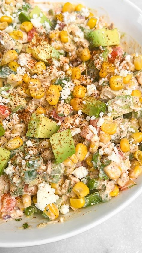 Street Corn Chicken Salad - Bad Batch Baking - Family Favorite Recipes 10 Minute Meal, Street Corn Chicken, Scalloped Potatoes Au Gratin, Bacon Pasta Salad, Batch Baking, 10 Minute Meals, Chicken Caesar Pasta Salad, Restaurant Copycat, Corn Chicken