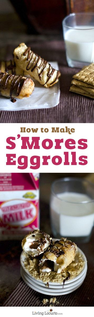 This S'Mores Egg Rolls Recipe is an easy dessert full of creamy chocolate, marshmallows and graham crackers wrapped inside of a warm crispy egg roll shell. These fried S'Mores treats are definitely a mouthwatering dessert! @livinglocurto #LivingLocurto #chocolate #dessert #dessertrecipes #smores #recipes #easyrecipe #s'mores #eggrolls #fried #cooking #yummy #recipeoftheday Crackers Dessert, Rolls Recipe Easy, Egg Rolls Recipe, Marshmallow Desserts, Dessert Design, No Egg Desserts, Biscuits Graham, Egg Roll Recipes, Chocolate Marshmallows