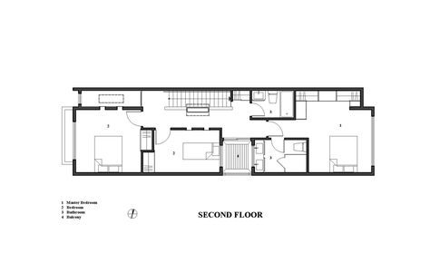 Image 12 of 13 from gallery of The Linear House / Green Dot Architects. Floor Plan Linear House Plans, Green Architect, Narrow House Designs, House Green, Stucco Homes, Narrow House, House Floor, Green Dot, Design Light