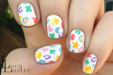 Lucky Charm Nails St Patrick, Lucky Charms Nail Art, Lucky Charm Nails, Food Nail Art, Charm Nails, Food Nails, Nail Art Pictures, Holiday Nail Designs, Manicure Inspiration