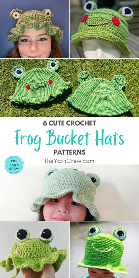 Crochet Frog Bucket Hat, Bucket Hat Patterns, Cute Crochet Frog, Bucket Hat Pattern Free, Summer Crochet Patterns, Frog Bucket Hat, Crochet Beach Wear, Make And Do Crew, Bucket Hat Pattern