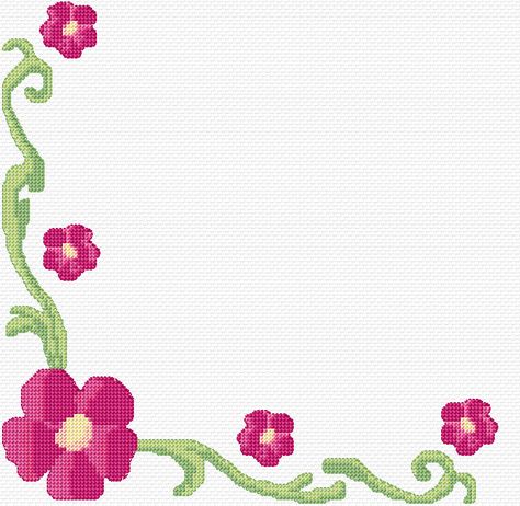 Cross Stitch | Floral Border 3 xstitch Chart | Design Printable Border Design, Borders For Chart, Boundary Design, Birthday Chart Classroom, Cross Stitch Borders Corner, Needlework Ideas, Printable Border, Beautiful Borders, Paper Cut Design