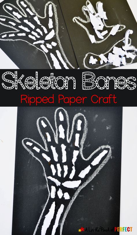 Skeleton Bones Ripped Paper Craft for Kids: No scissors are needed for this craft and it's perfect for a Human Anatomy lesson, X is for X ray craft, or spooky Halloween decoration Doctor Craft, Human Body Crafts, Community Helpers Preschool Activities, Skeleton Craft, Body Preschool, Human Body Activities, Paper Craft For Kids, Anatomy Lessons, People Who Help Us