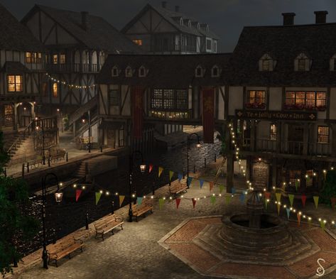 ArtStation - Medieval Village Square Festival Aesthetic Medieval, Town Square Concept Art, Village Festival Aesthetic, Fantasy Medieval Village Aesthetic, Medieval Orphanage, Medivial Village Aesthetic, Medevil Village Aesthetic, Village Aesthetic Medieval, Medieval Festival Aesthetic