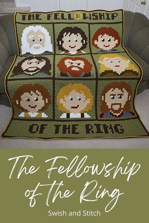 Crochet each member of the LOTR Fellowship of the Ring and put them together in one stylish afghan. Perfect for all Lord of the Rings Fans. Worked in corner-to-corner crochet. Lotr Fellowship Of The Ring, Lotr Fellowship, The Fellowship Of The Ring, Frodo Baggins, Corner To Corner Crochet, Crochet Blocks, Fellowship Of The Ring, C2c Crochet, Pixel Pattern