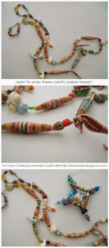 Paper Bead Ornaments Diy, Paper Bead Garland, Beaded Ornaments Diy, Traditional Christmas Ornaments, Paper Jewelry, Beaded Ornaments, Paper Beads, Beaded Garland, Paper Clay