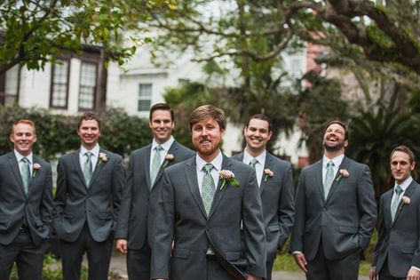 Gray Groomsmen, Gray Groomsmen Suits, Beach Wedding Groomsmen, Sage Green Tie, Wedding Groomsmen Attire, Groomsmen Grey, Wedding Tux, Sage Wedding, Sage Green Wedding