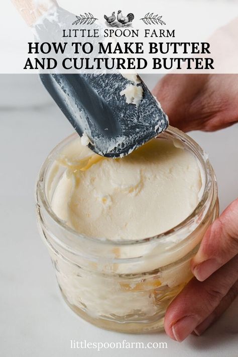 Learn how to make butter with heavy cream the easy way! Kids love making homemade butter. You can use a food processor, a Kitchenaid stand mixer or a jar! We've also included how to make cultured butter. Cultured Butter Recipe, Butter From Scratch, Make Your Own Butter, Make Butter At Home, Butter Homemade, Butter At Home, Make Butter, Cultured Butter, Homemade Apple Butter