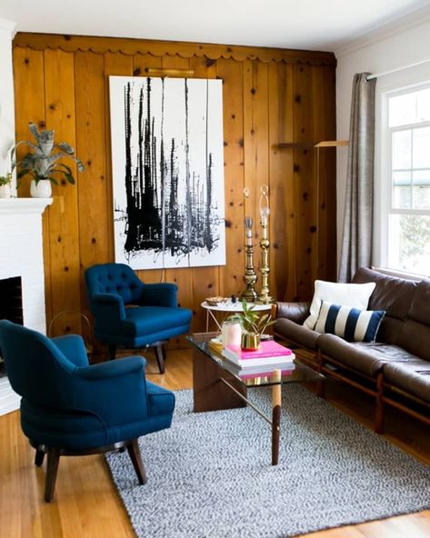 Wood Paneling Decor, Wood Paneling Living Room, Wood Panneling, Knotty Pine Walls, Paneling Makeover, Painting Wood Paneling, Living Room Den, Pine Walls, Wood Panel Walls