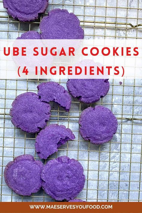 Easy Ube Sugar Cookies Recipe (4 Ingredients) Ube Sugar Cookie Recipe, Ube Shortbread Cookie, Ube Sugar Cookies, Ube Shortbread, Ube Bread Recipe, Home Made Cookies Recipe, Ube Brownies, Ube Bread, Pancake Mix Cookies