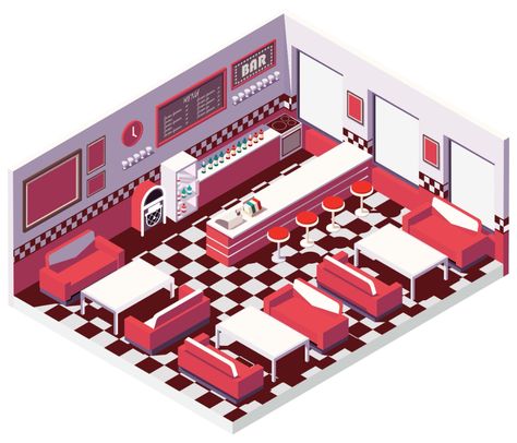 Retro Bar Design, Habbo Hotel, American Cafe, Bakery Design Interior, Minecraft Interior Design, Diner Decor, Vintage Diner, Retro Cafe, Construction Diy