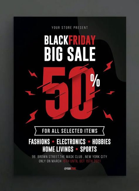 Black Friday Graphic, Friday Post, Black Friday Flyer, Black Friday Sale Poster, Black Friday Design, Black F, Promotional Design, Store Ideas, Post Design