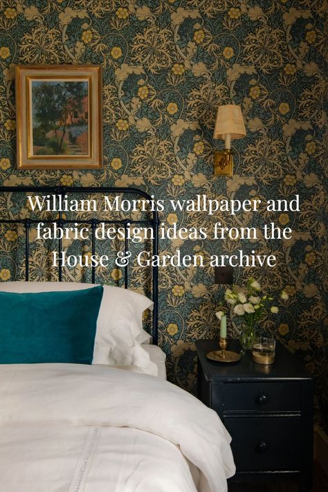 William Morris wallpaper and fabric design ideas from the House & Garden archive Soho House Barcelona, Fabric Design Ideas, William Morris Strawberry Thief, William Morris Wallpaper, William Morris Patterns, Stylish Tips, Morris Wallpapers, Iron Bed Frame, British Interior