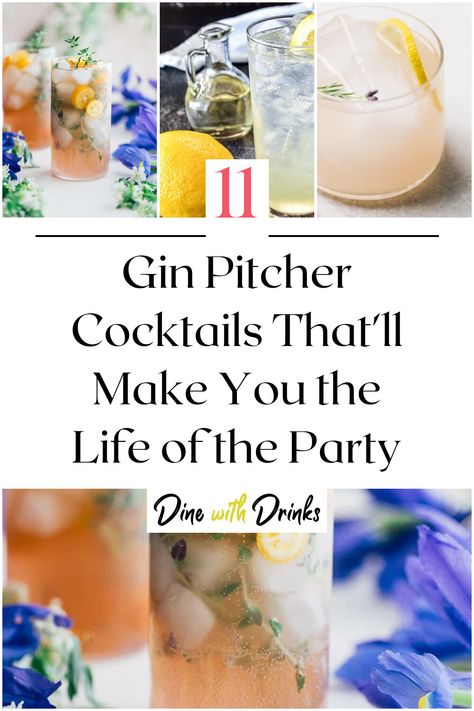 Collage of 4 gin pitcher cocktails. Pitcher Gin Cocktails, Large Batch Gin Cocktails, Gin Pitcher Cocktail, Gin Punch Recipe Easy, Gin Batch Cocktails, Game Night Cocktails, Alcoholic Drinks Gin, Pitcher Cocktail Recipes, Recipes With Gin