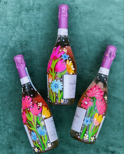 Painted in Dallas, Texas by Jessie Gibbons of Papergarten Painting Liquor Bottles, Decorating Wine Bottles For Gifts, Painted Alcohol Bottles, Painted Wine Bottles Diy, Paint On Wine Bottles, Painting Wine Bottles, Glass Bottle Ideas, Wine Bottle Painting Ideas, Paint Wine Bottles