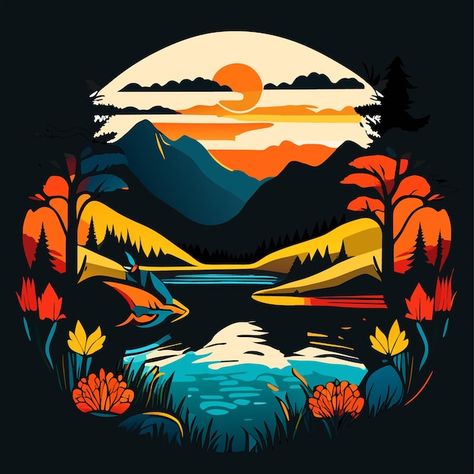 Sunset vector illustration | Premium Vector #Freepik #vector #t-shirt-design #tshirt-design #nature-logo #tshirt-vector Nature Tshirt Design, Sunset Vector Illustration, Tshirt Vector, Sunset Vector, Art Tshirt Design, Nature Logo, Logo Tshirt, T Shirt Design Vector, Types Of T Shirts