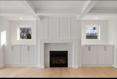 Built In Tv Cabinet, Built In Around Fireplace, Fireplace Windows, Hardwood Floor Colors, Built In Electric Fireplace, Tv Built In, Shiplap Accent Wall, Fireplace Built Ins, Charleston Homes