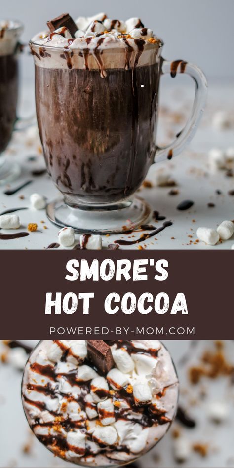 S'more Hot Chocolate, S’mores Hot Chocolate, Smores Hot Cocoa, Hot Chocolate Ideas, Smores Hot Chocolate, Hot Winter Drinks, Chocolate Ideas, Chocolate Dipped Fruit, Homemade Hot Cocoa