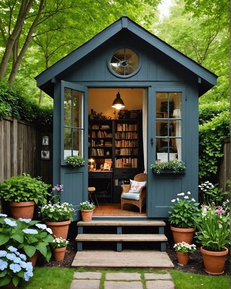 She Shed In The Woods, Garden Shed Guest House, She Sheds Interior, She Shed Modern, Outdoor Studio Shed, Floral Studio Shed, She Shed With Storage, Writing Shed Backyard Studio, School Shed Ideas