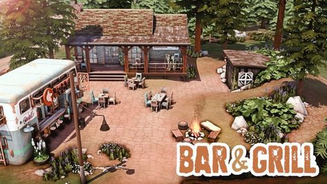 A rustic BAR & GRILL in Moonwood Mill! Just ignore the locals coming & going from the "secret" bunker... • 📍 30x30 in Moonwood Mill • No CC • Packs Used: NOT pack restricted! • $70,965 Simoleons • Original Lot: Prowler's Patch • Fully functional restaurant with custom menu & staff outfits! Secret Bunker, Cc Packs, Sims 4 Speed Build, Custom Menu, Sims 4 House Building, Rustic Restaurant, House Floor Design, Rustic Bar, Sims Building