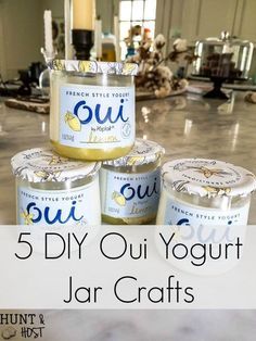 DIY rain chain tutorial, easy and inexpensive oui yogurt jar crafts. This rain chain makes a rainy day beautiful!v  #rainchain #ouijar #yogurtjarcraft #upcycle #jarcraft Yogurt Jar Crafts, Oui Yogurt Jars Ideas, Oui Jars, Oui Yogurt, Diy Yogurt, Chain Tutorial, Yogurt Jars, Crafts With Glass Jars, Tin Snips