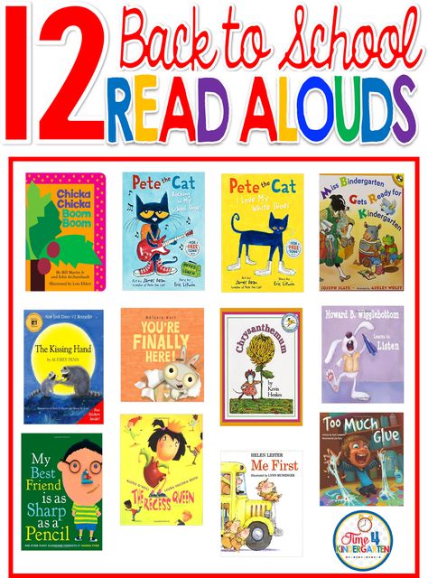 The best back to school read alouds for the first day of school to read to kindergartners and first graders.Selections include Chicka, Chicka Boom Boom, Too Much Gkue, Pete the Cat and more. Back To School Read Alouds, Kindergarten First Week, Literacy Activities Kindergarten, Chicka Chicka, First Day Of School Activities, Kindergarten Books, Read Aloud Books, Read Alouds, Pete The Cat